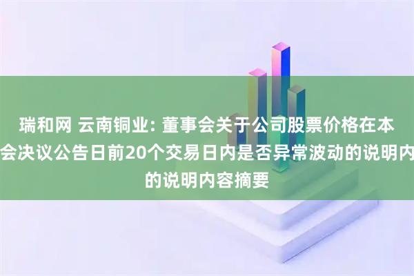 瑞和网 云南铜业: 董事会关于公司股票价格在本次董事会决议公告日前20个交易日内是否异常波动的说明内容摘要