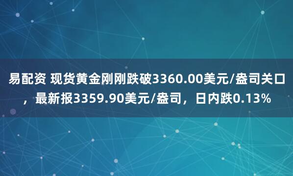 易配资 现货黄金刚刚跌破3360.00美元/盎司关口，最新报3359.90美元/盎司，日内跌0.13%